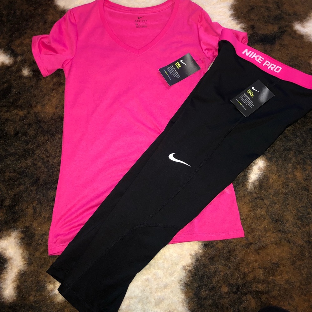 Dri-fit Nike shirt and Nike pro Capri leggings NWT